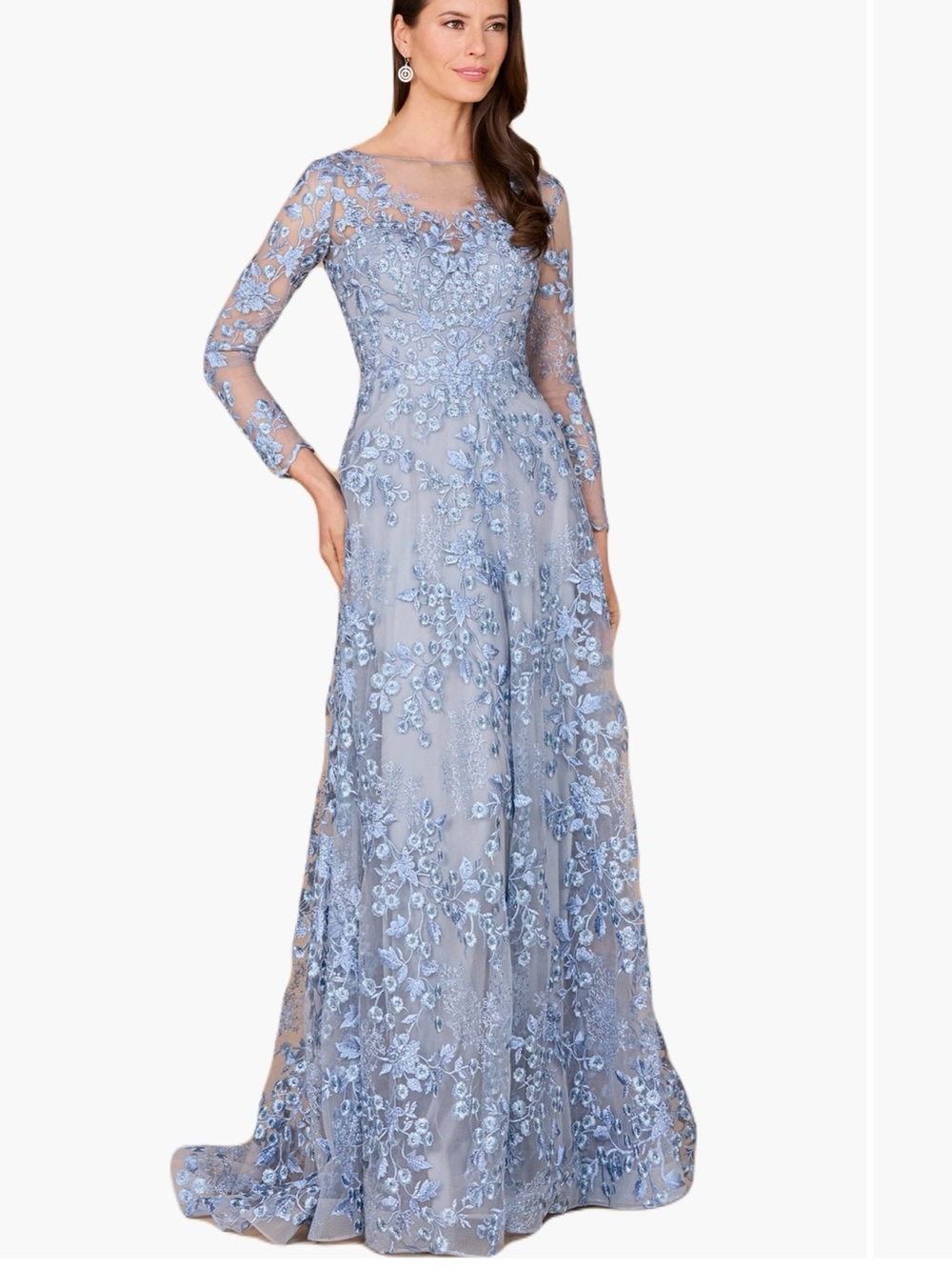 LARA Blue Floral Lace Maxi Gown